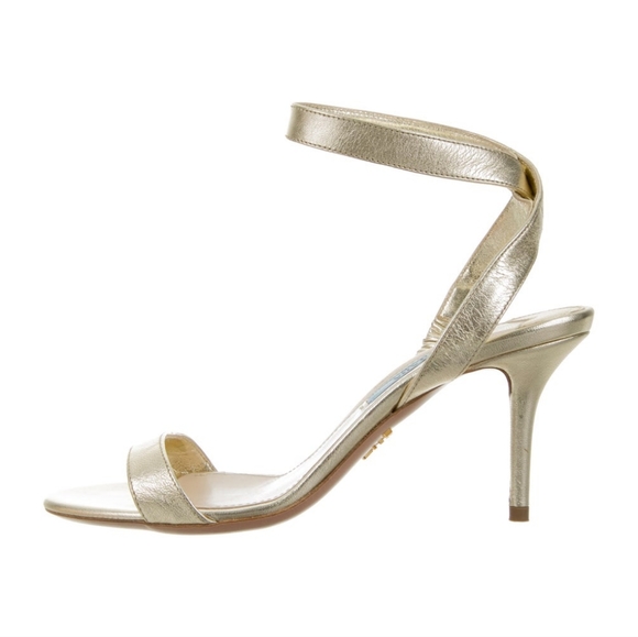 Prada Nappa Silk Pirite Gold Ankle Strap Sandals 36 w Box - Picture 2 of 14